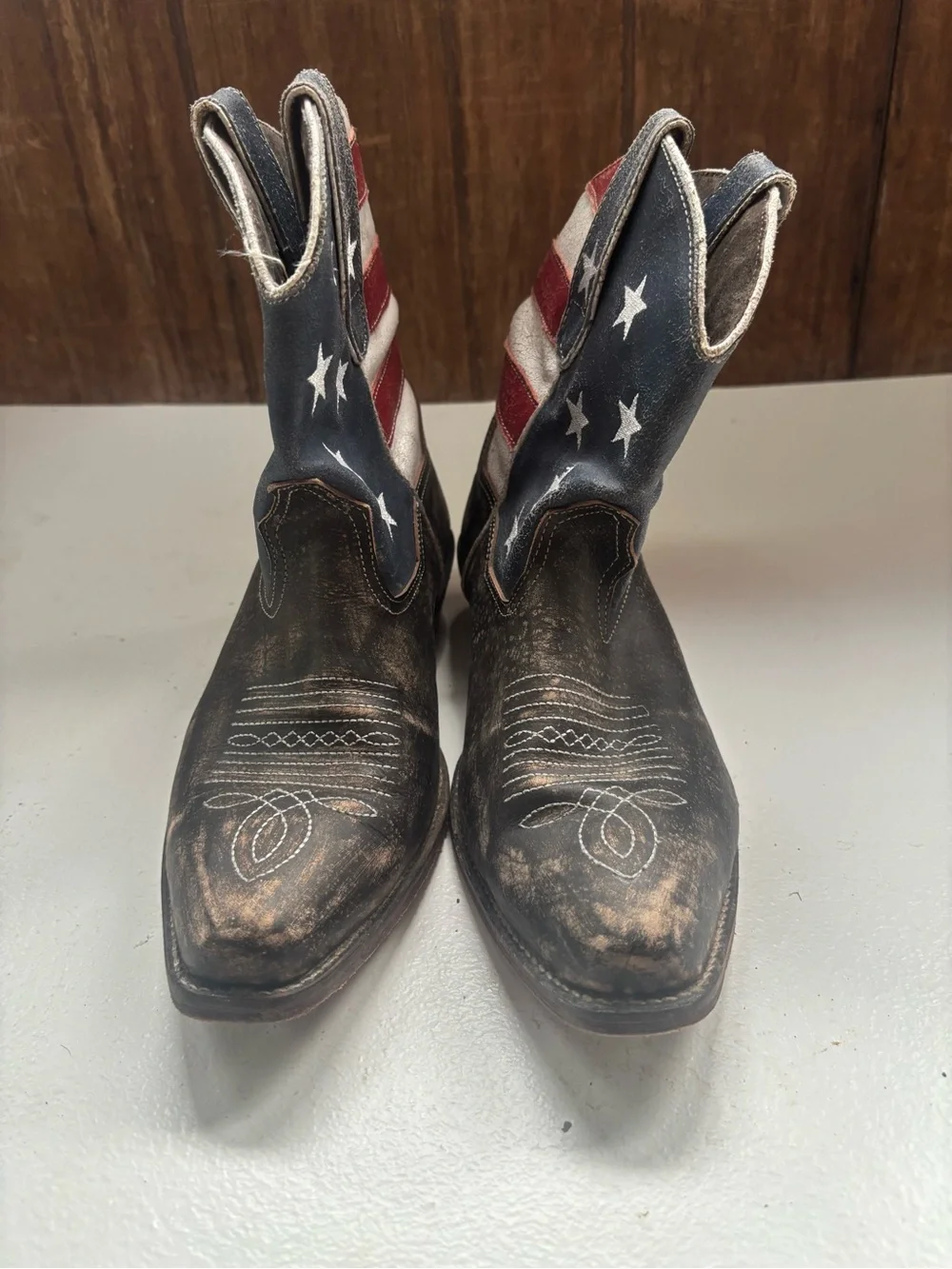 Roper American Beauty Flag Distressed Western Cowboy Boots Ankle-Women's Sz 8.5